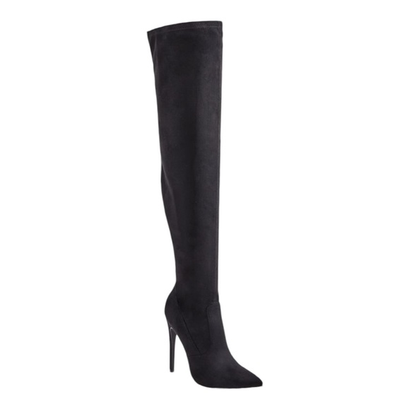 New Freya Black Over The Knee Fuax Suede Heel Stiletto Boots, 9 - Picture 2 of 7